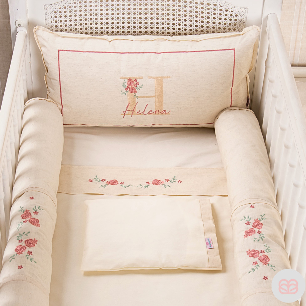 Kit Berço Personalizado Menina Linho 100% Algodã