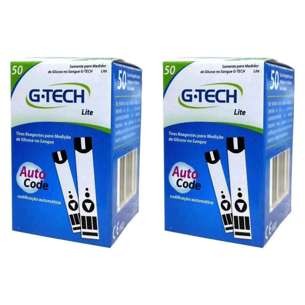 Kit 100 Tiras De Glicemia G-tech Lite 2 Caixas 