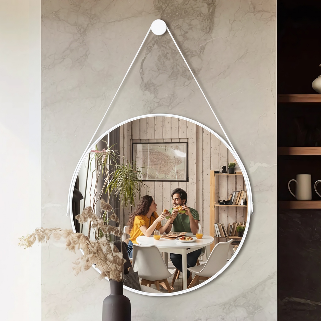 Espelho Redondo 60cm Adnet Alça de Couro Dupla Co