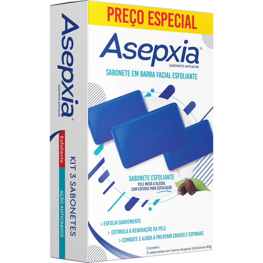 Asepxia Esfoliante Sabonete Barra Kit 3un – 
