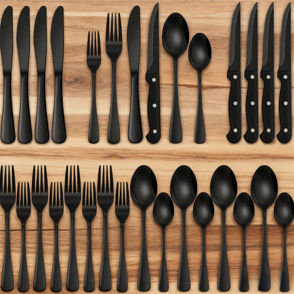 Conjunto De Talheres De Aço Inoxidável Preto Com