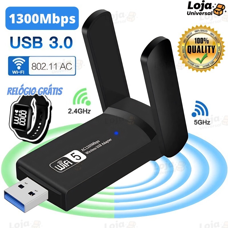 Adaptador Wi-fi Dual Band 2-4G e 5G USB 3.0 5Ghz 1
