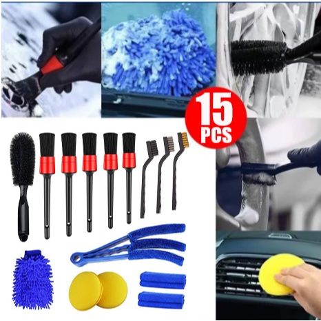 Kit 15 Peças de Escovas de Limpeza de Carro Luvas