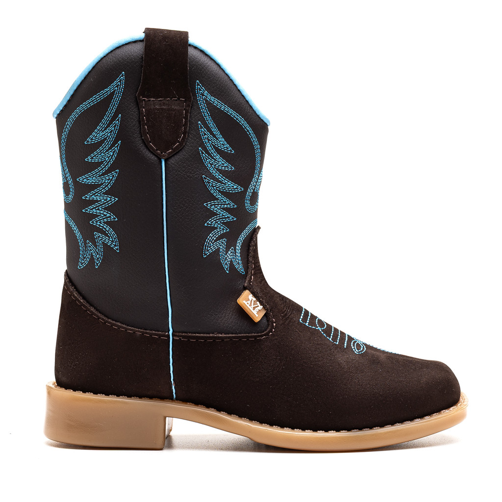 Bota Botina Texana Infantil Masculina Couro Legít