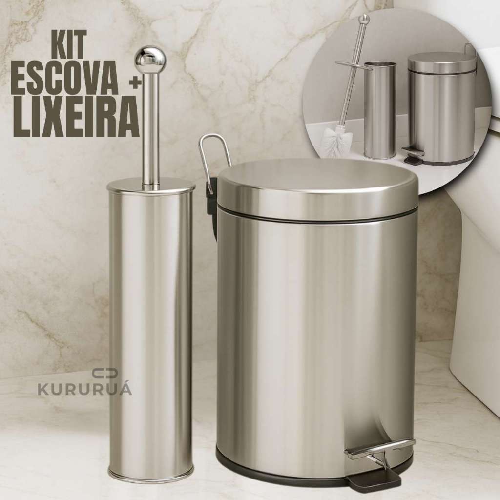 Kit Lixeira Inox Pedal 3 Litro Mais Escova de Inox