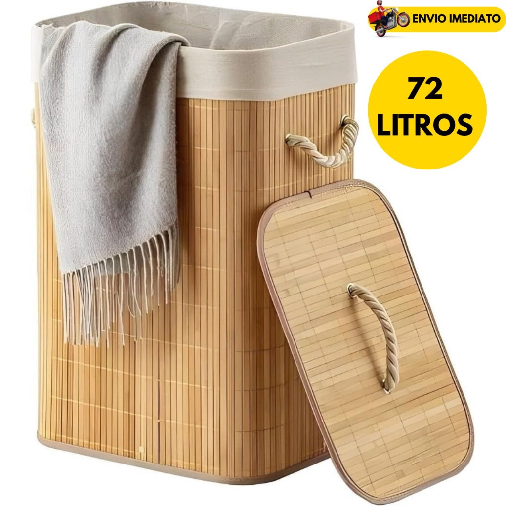 Cesto De Roupa Suja Bambu 72 Litros Dobravel Organ