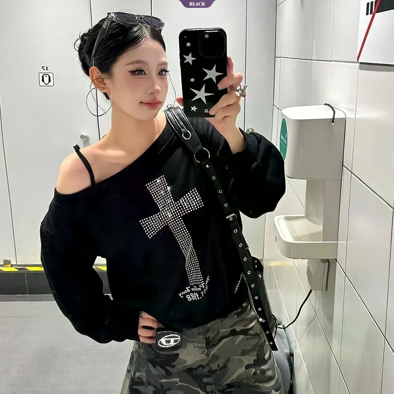 Americano Vintage Rua Strass Cruz Ombros Inclinado