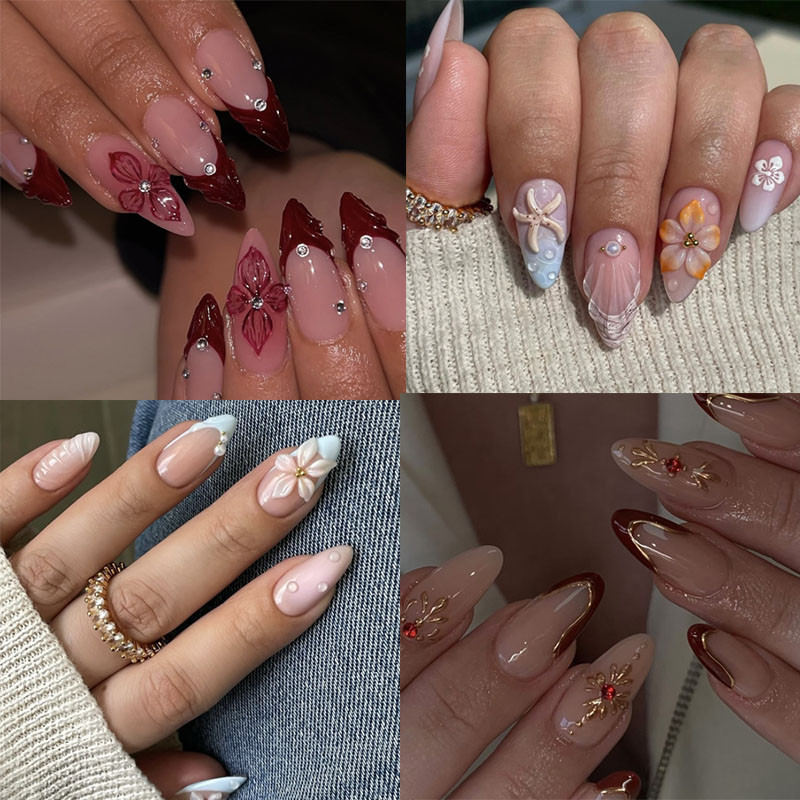 unha postiça amendoada decoradas francesinha Com 