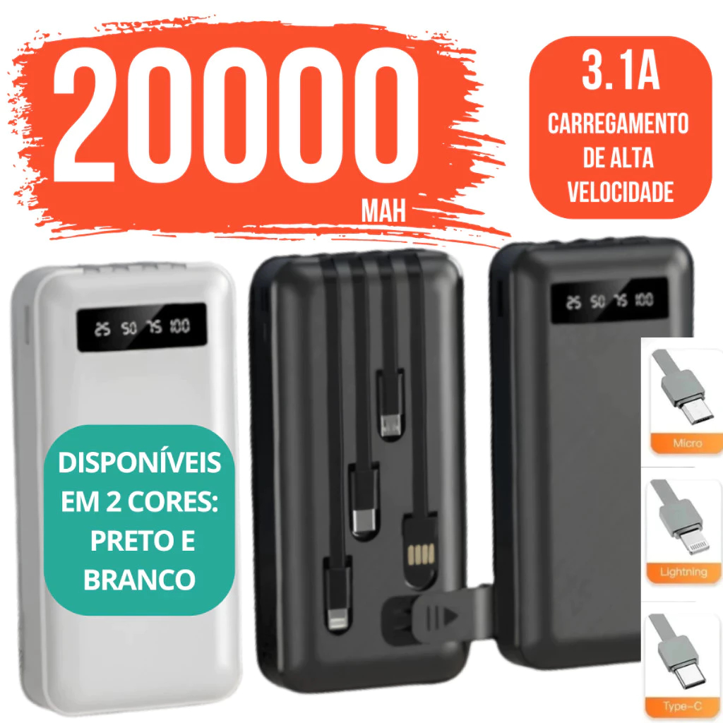 Carregador Power Bank Portátil de celular 20000ma