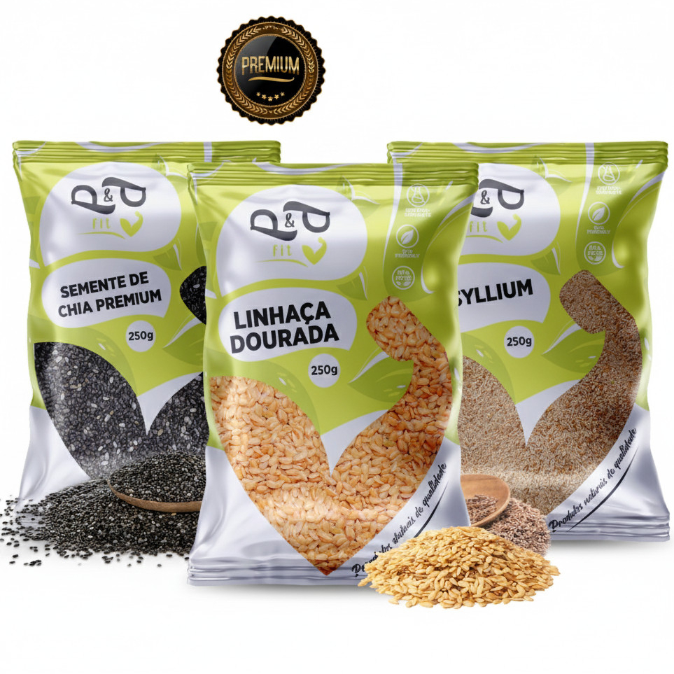Kit Mix de Sementes Chia + Linhaça + Psyllium Fib