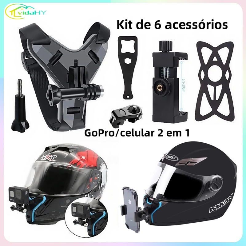 6 kits Suporte Camera Celular Capacete Queixo(GoPr