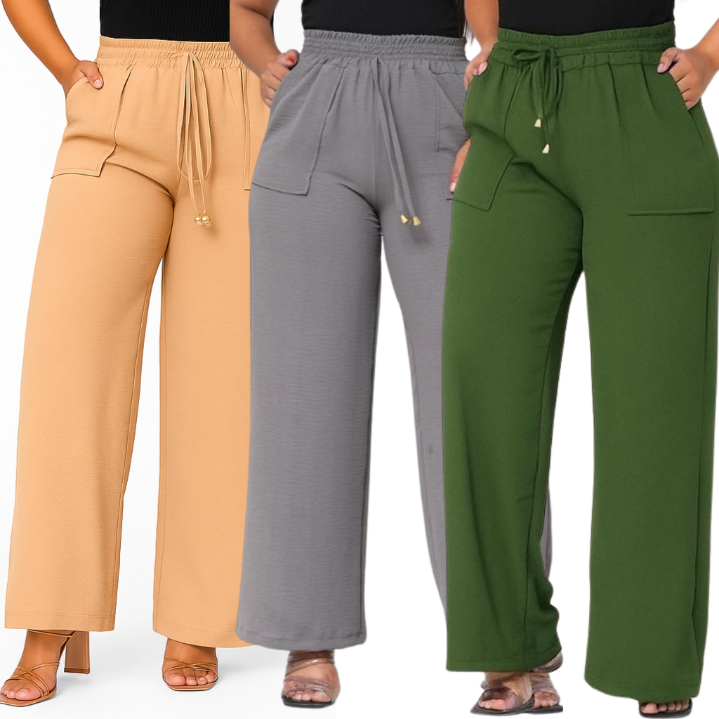 Calça Pantalona Feminina Duna Cintura Alta Bolso 