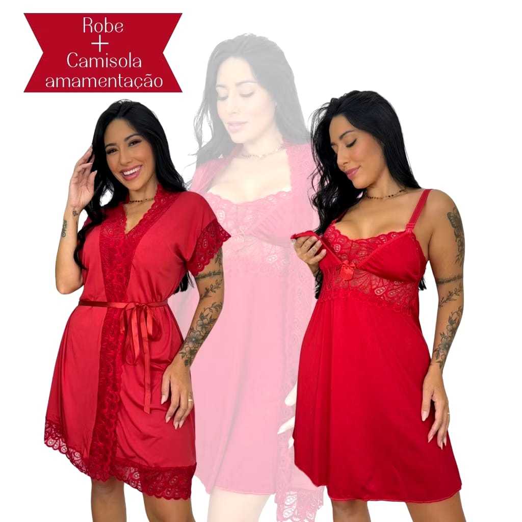 Kit Robe Roupão e Camisola Amamentação Pós Par