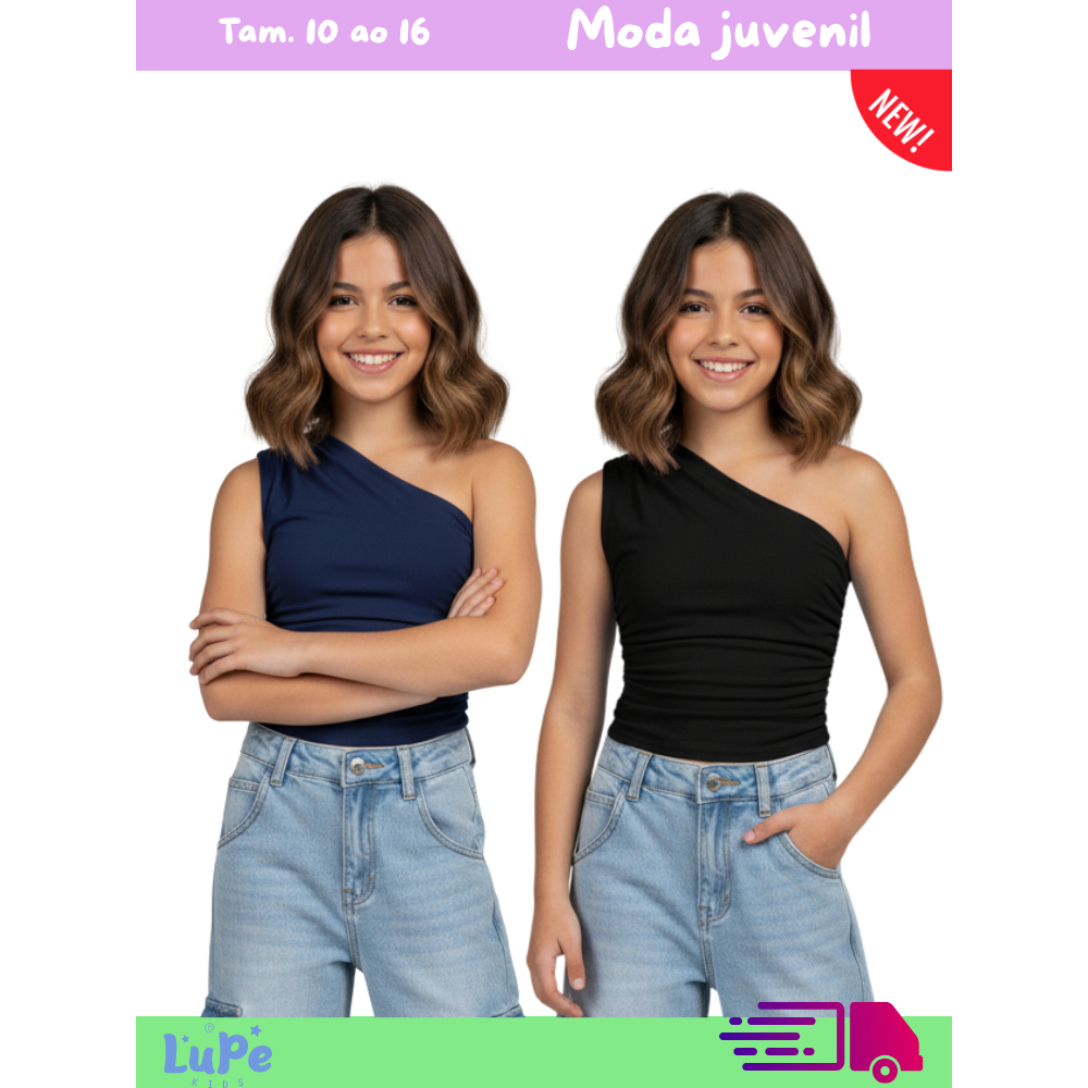 Cropped Um Ombro Só Juvenil Franzido Mula Manca k