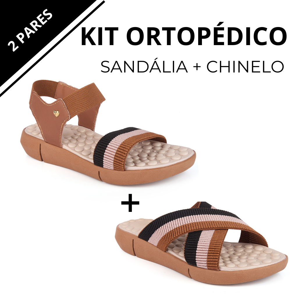 Kit 2 Pares Chinelo + Sandália Feminina Ortopédi