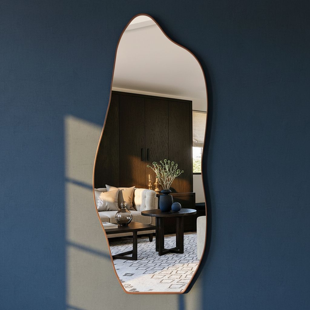 Espelho Orgânico Grande Com Borda em Couro 100