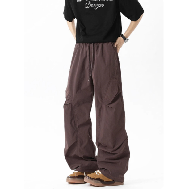 Calças Esportivas De Design Plissado Estilo Rua A