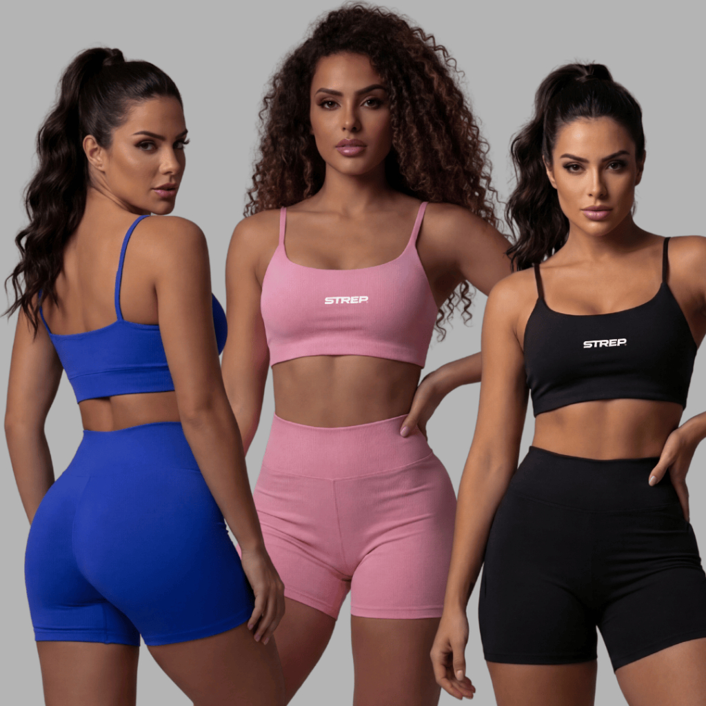 Kit 3 Conjunto Feminino Academia Shorts + Top Alci