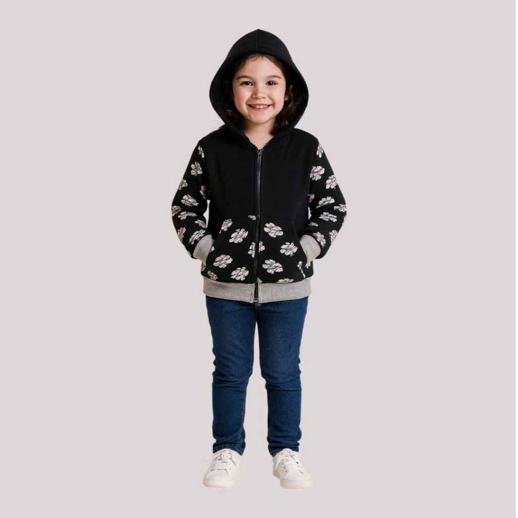 Jaqueta Moletom Infantil Menina Com Bolso Capuz e 