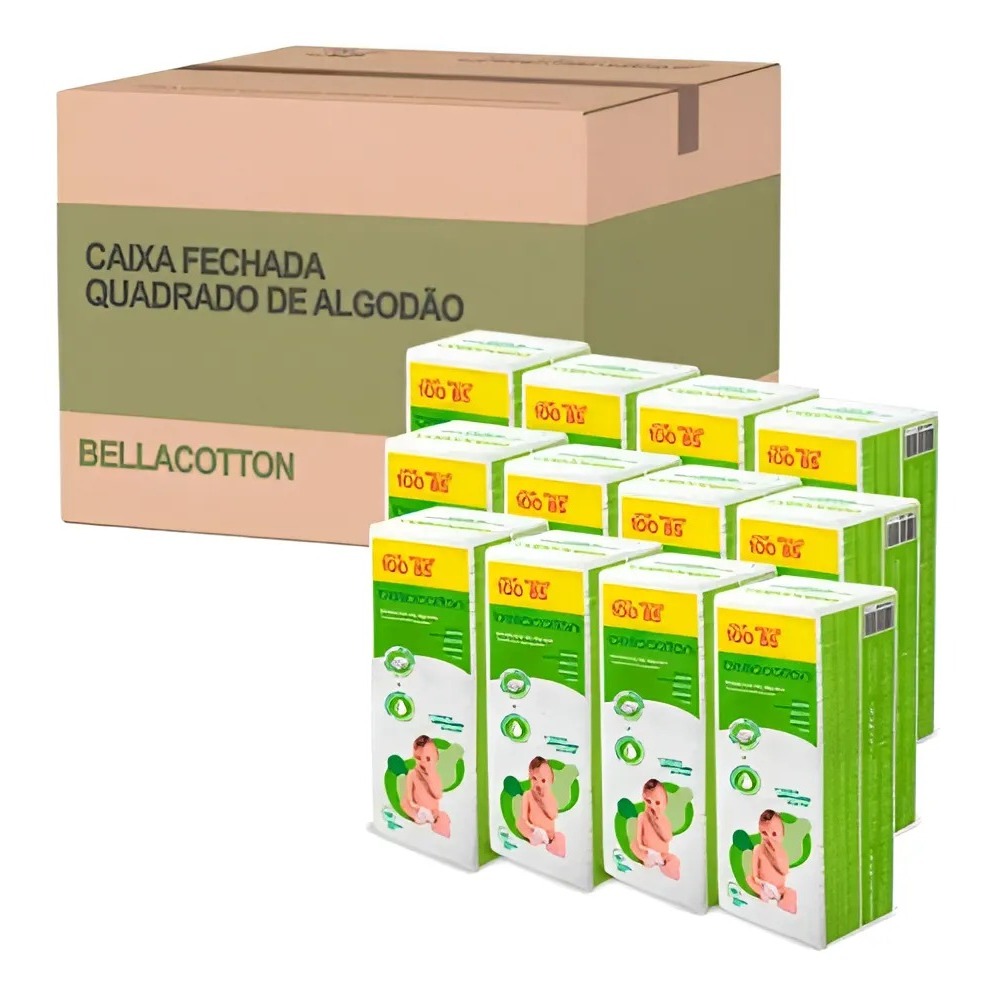 Kit Algodão Quadrado Baby Bellacotton 12Un