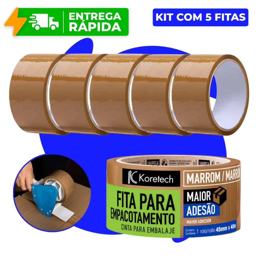 Kit 5 Fitas Empacotamento Adesiva Marrom Caixa Emb