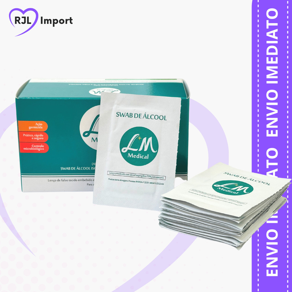 Álcool Swab 70% Assepsia Lenço Umedecido 100 uni