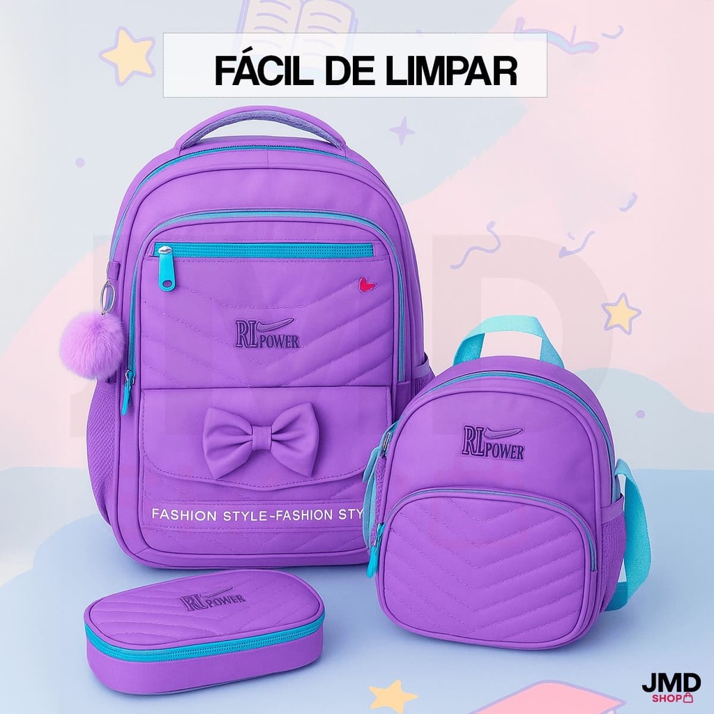Kit  Mochila Escolar Criança 3 em 1  + Lancheira 