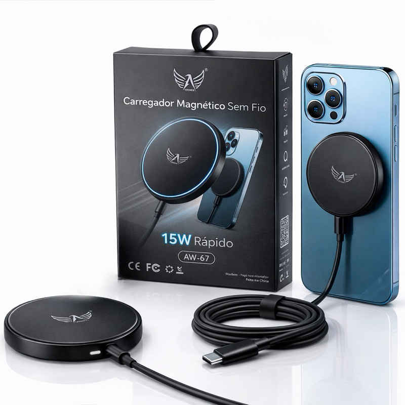 Carregador sem fio indução magnético 15w turbo 