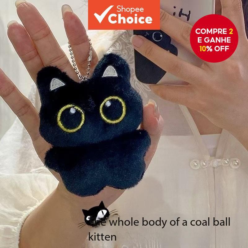 Chaveiro de Gato Preto Fofo, Brinquedo de Pelúcia