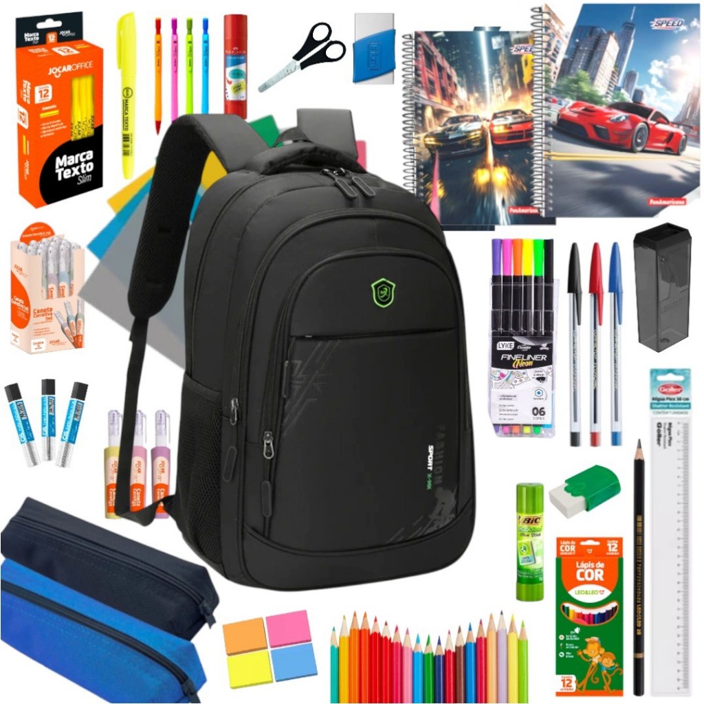 Kit Material Escolar Masculino Caderno Estojo Cane