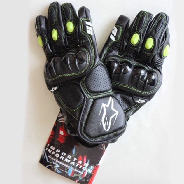 Ap-S1 Luvas Pretas De Couro De Corrida De Motocicl