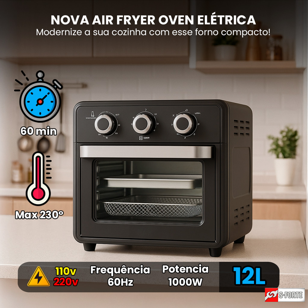 Air Fryer Forno 12L 10L Elétrica com Funções de