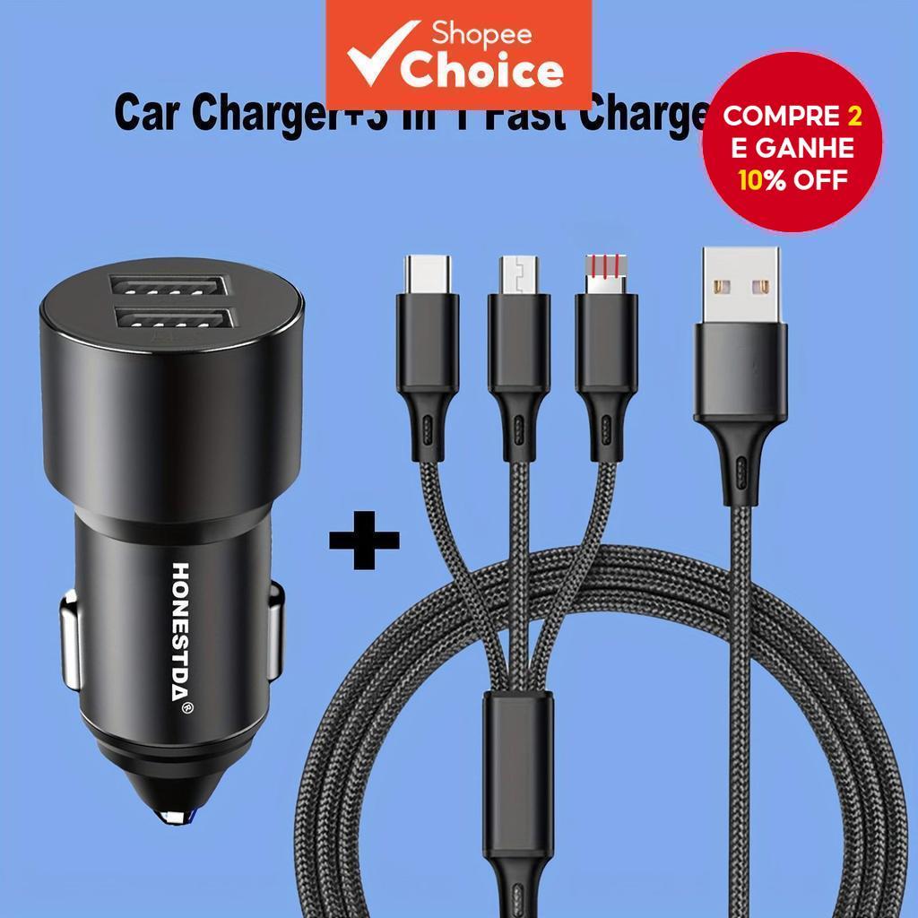 Carregador de Carro Rápido, Adaptador USB C Duplo