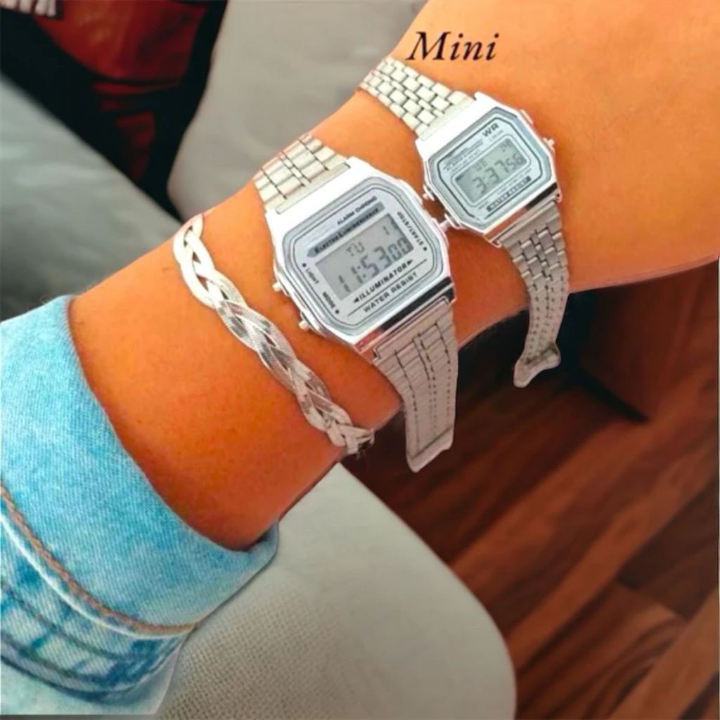 Relógio Digital Unissex MINI/MÉDIO Prata RetroCl