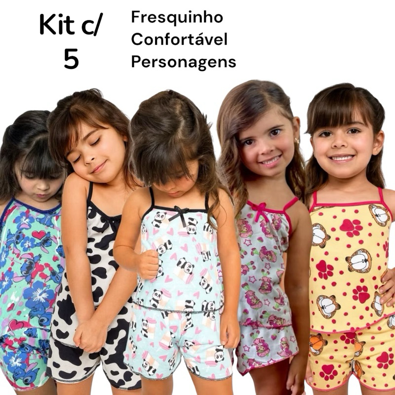 Kit 5 Pijamas Infantil Baby Doll MICRO Fresquinho 