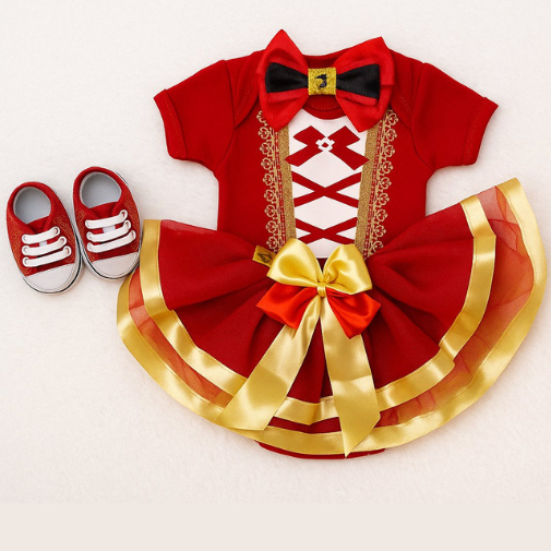 Body Bebê Mesversário Natal Mamae Noel Saia de L