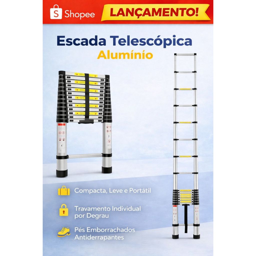 Escada Telescópica de Alumínio Extensiva Retrát