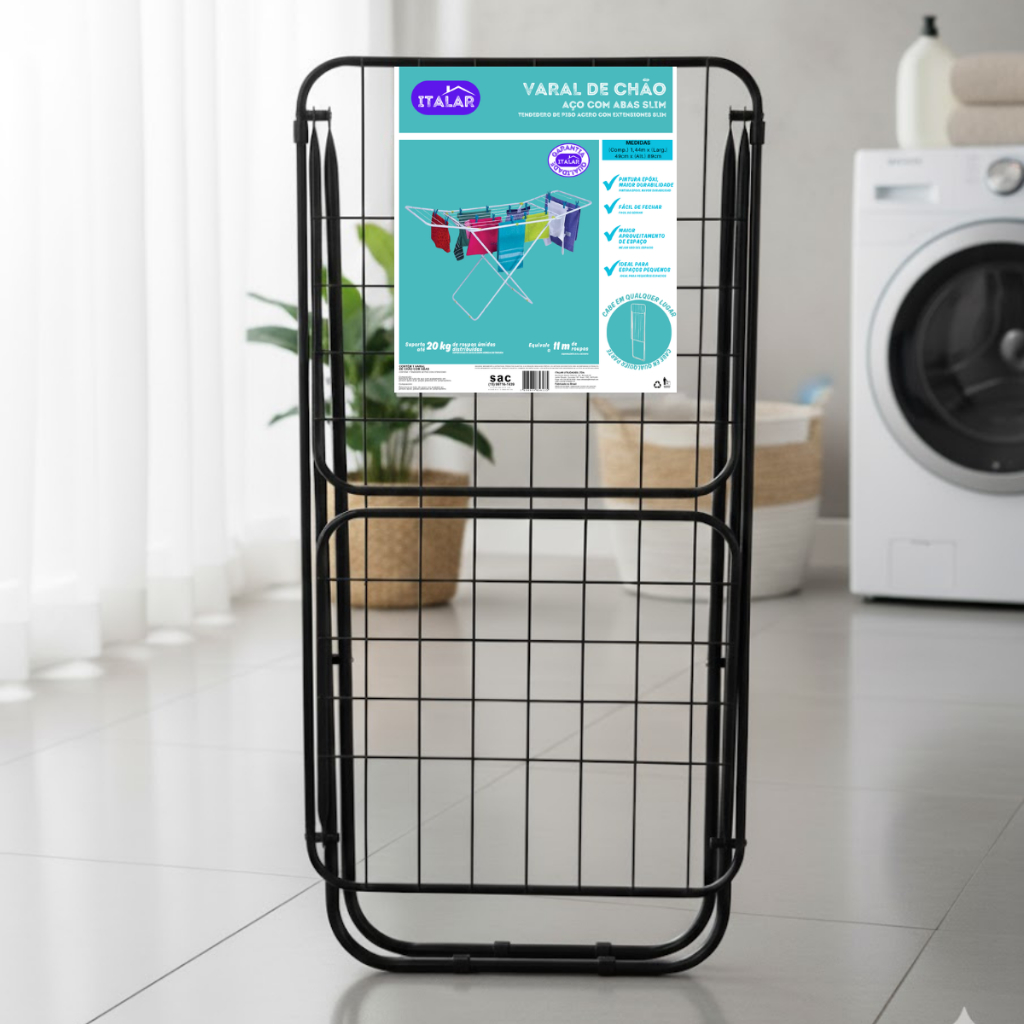 Varal de Chão GRANDE Com Abas em Aço Reforçado 