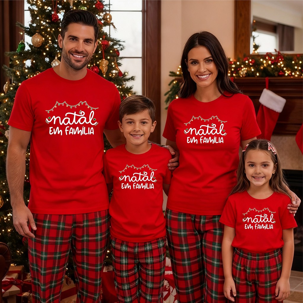 Camiseta Feliz Natal kit Família Personalizado Pa