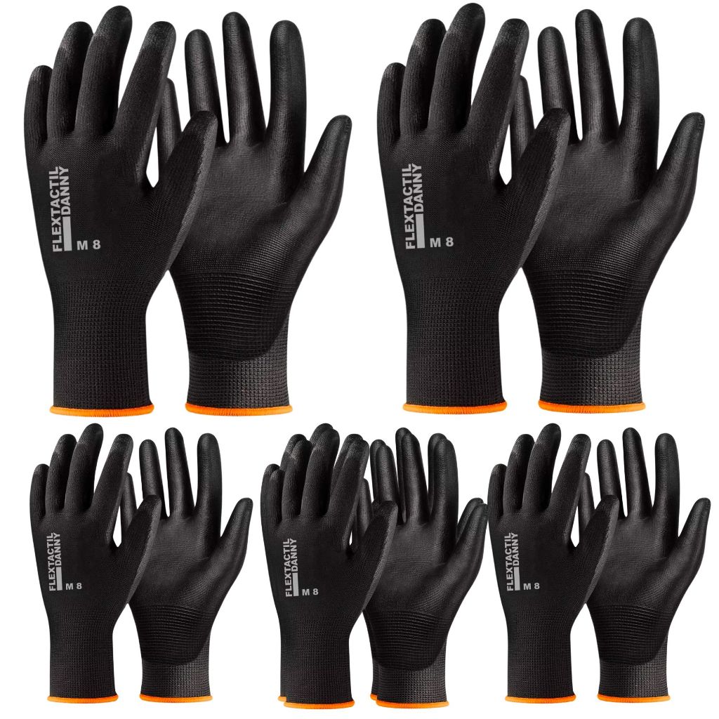 Kit 05 Pares Luva PU Danny Multitato Preta Flextac