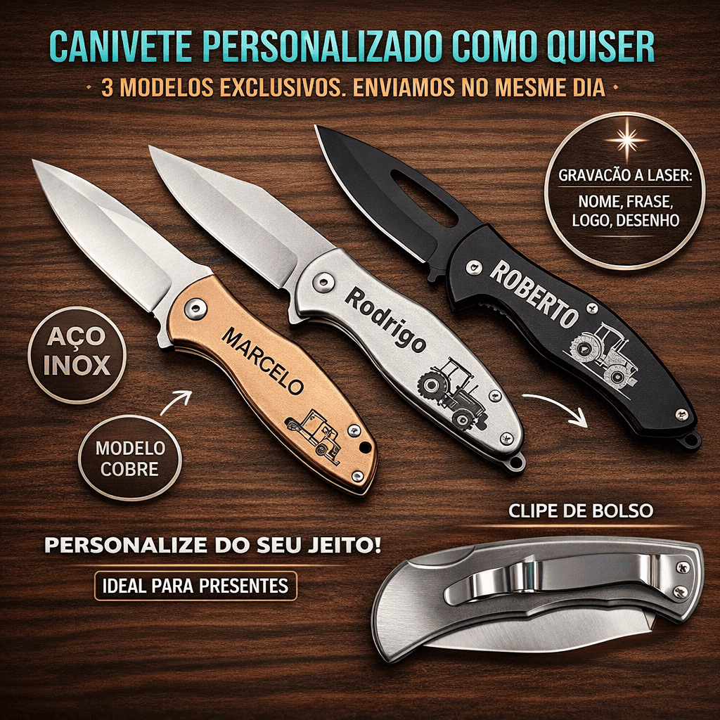 Canivete inox Personalizado Nome Imagem Logo Time 