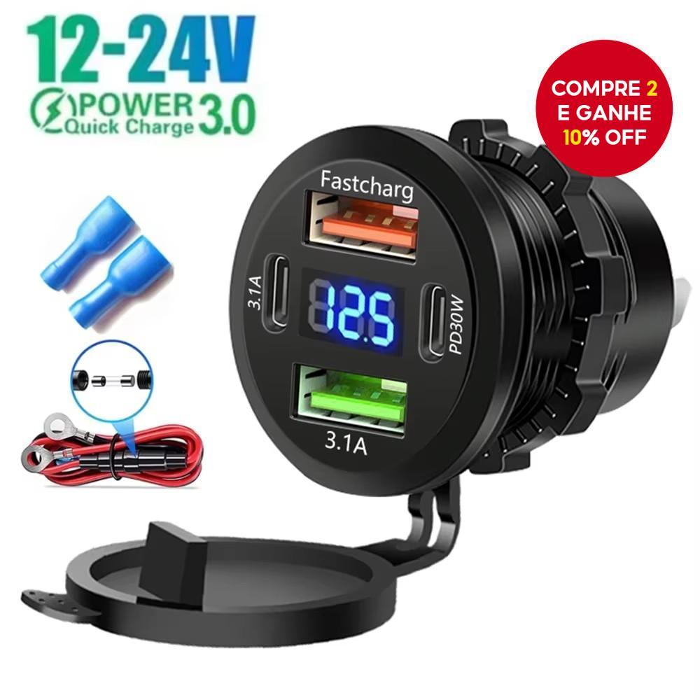 Tomada de Carregador para Carro com Dupla Entrada 