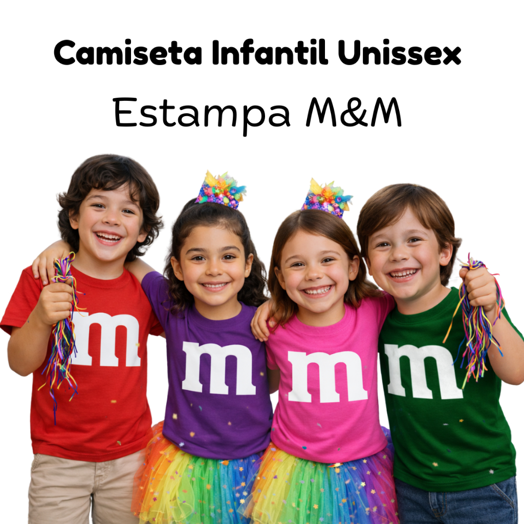 Camiseta Infantil MEM Unissex Algodão Camiseta Es