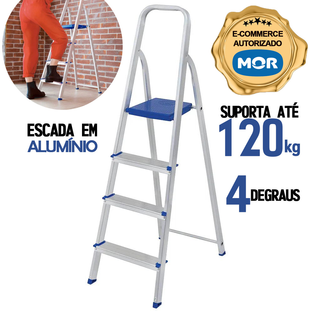 Escada 4 Degraus Alumínio Doméstica Dobrável Fo