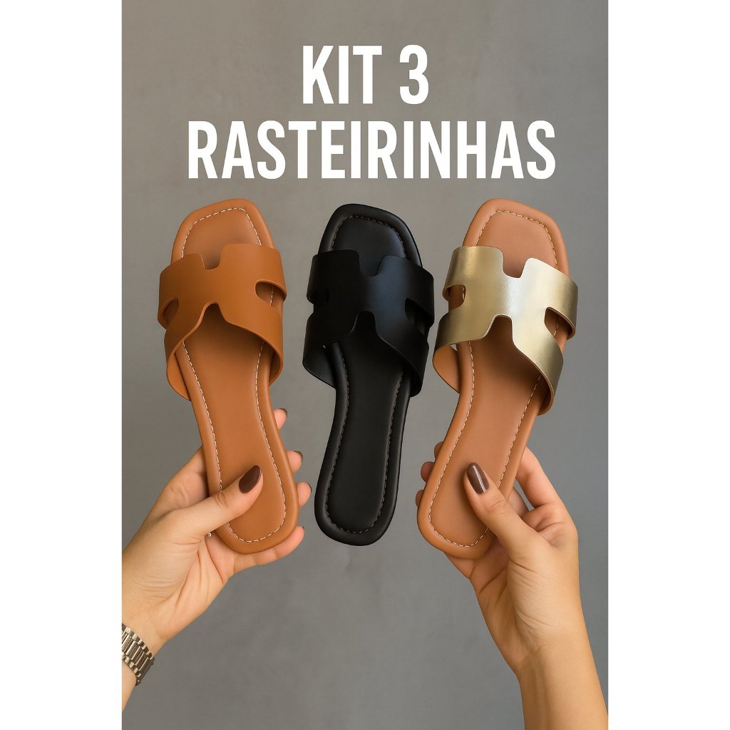 Kit 3 Pares Rasteirinhas Feminina Tenehi Sandália
