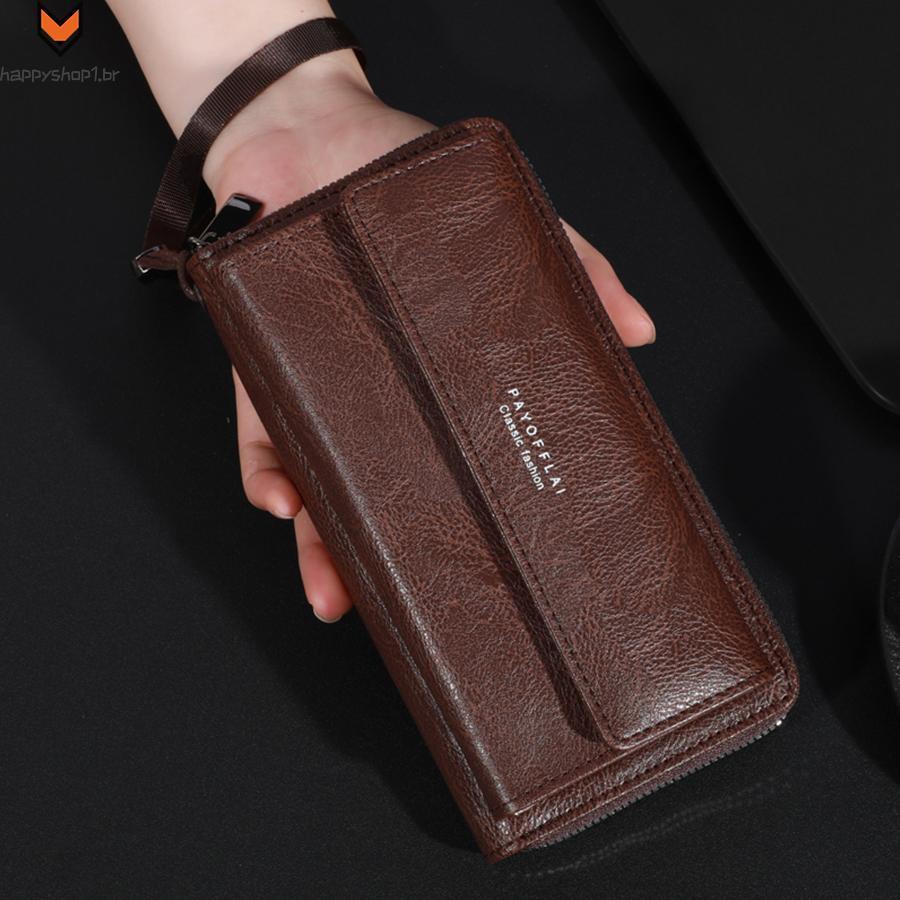 Carteira Longa Masculina De Couro PU Com Compartim