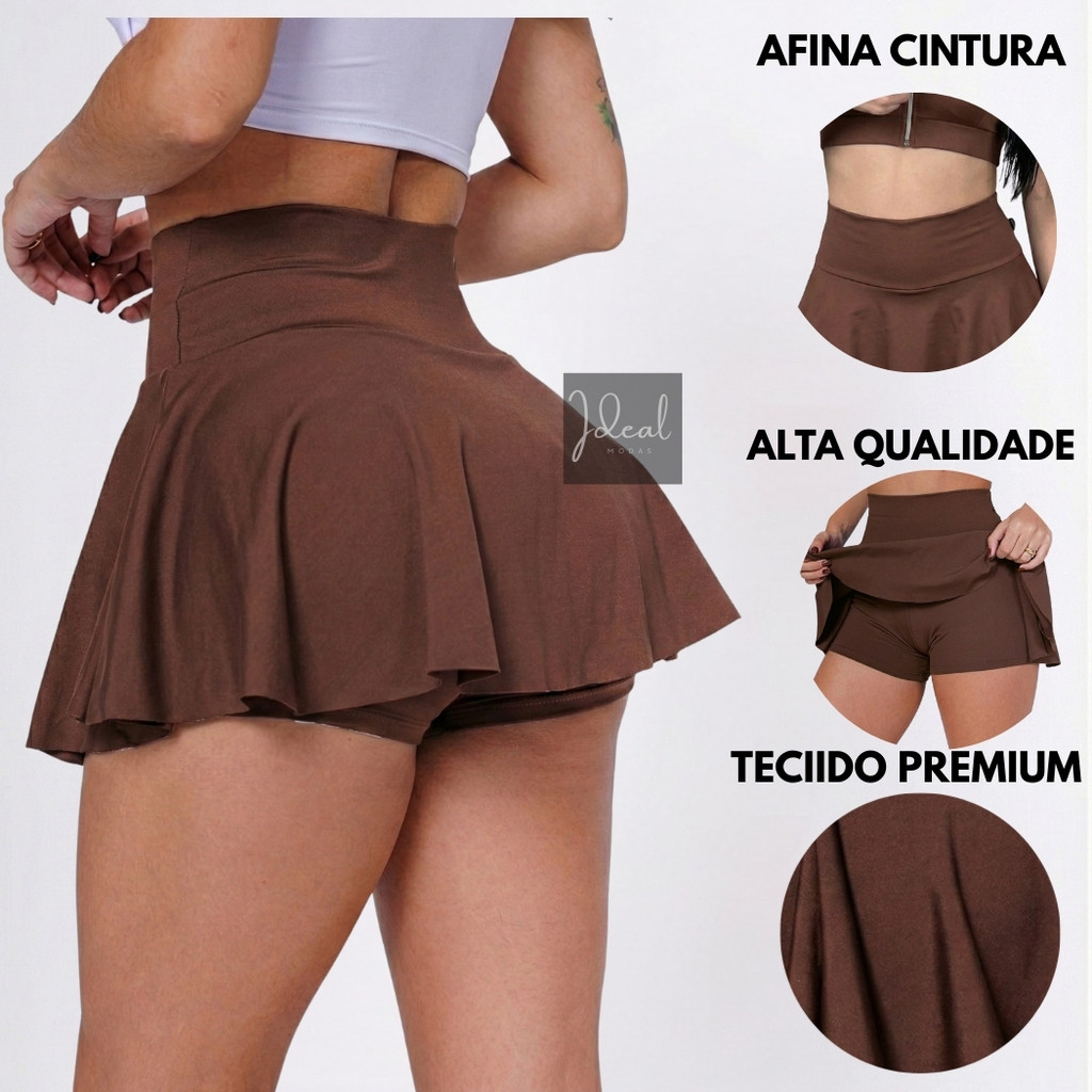 Short Saia Academia Fitness Cintura Alta tapa Bumb