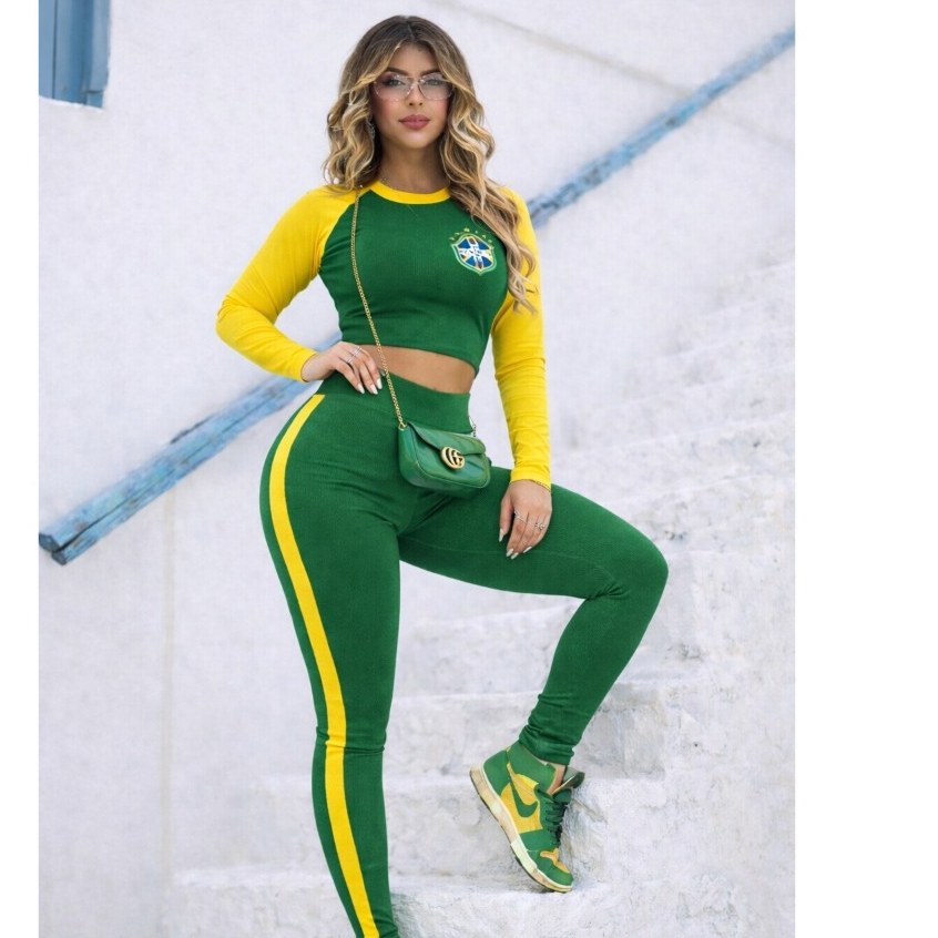 Conjunto de Frio Feminino Calça + Cropped Manga L