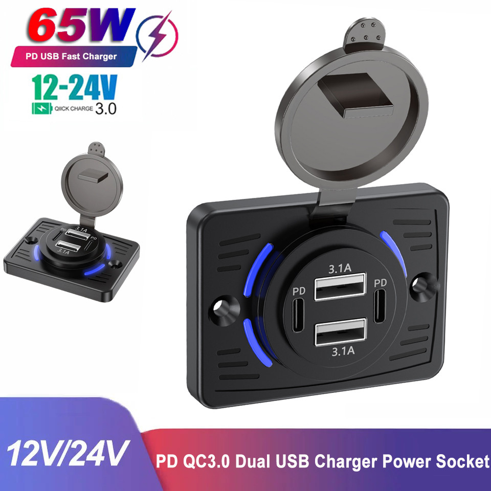 12V/24V Tomada De Carregador De Carro Duplo PD USB