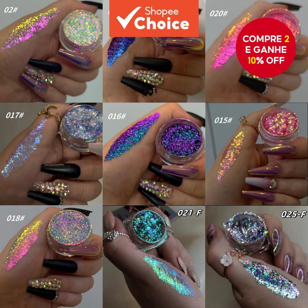 Pó de glitter biodegradável aurora cromado para 